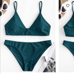Zaful solid bralette bikini peacock blue